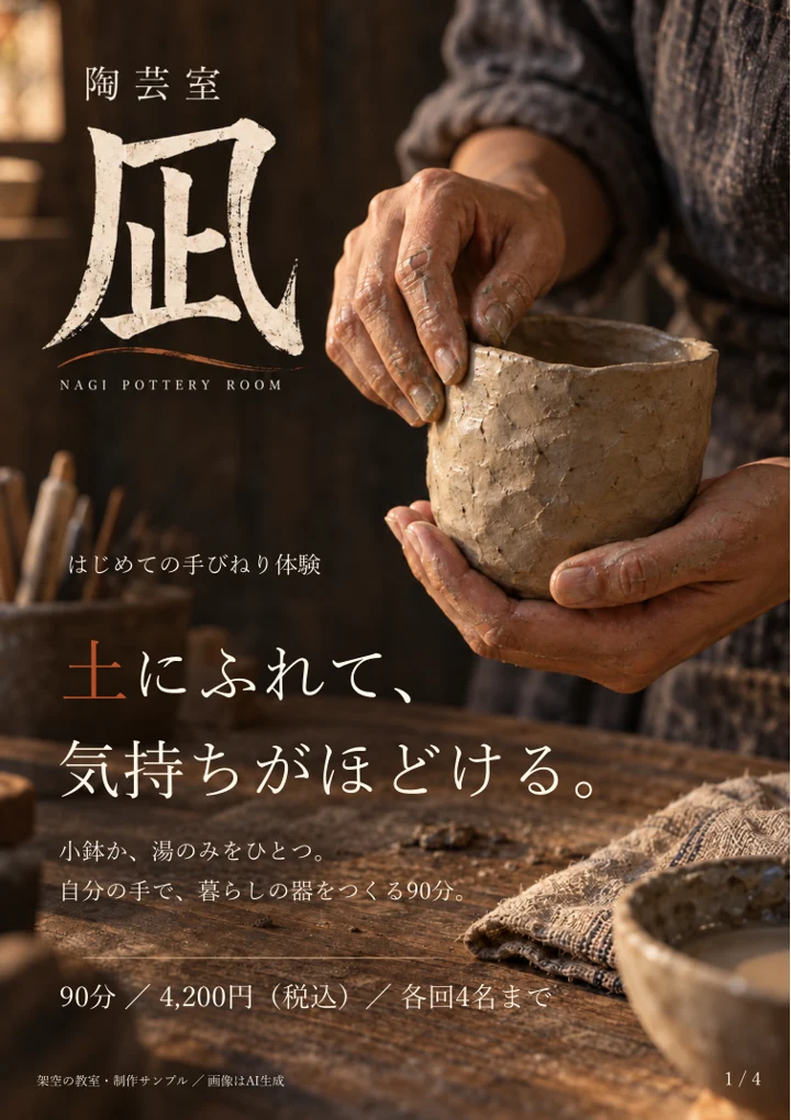店頭で配布する陶芸体験のパンフレット